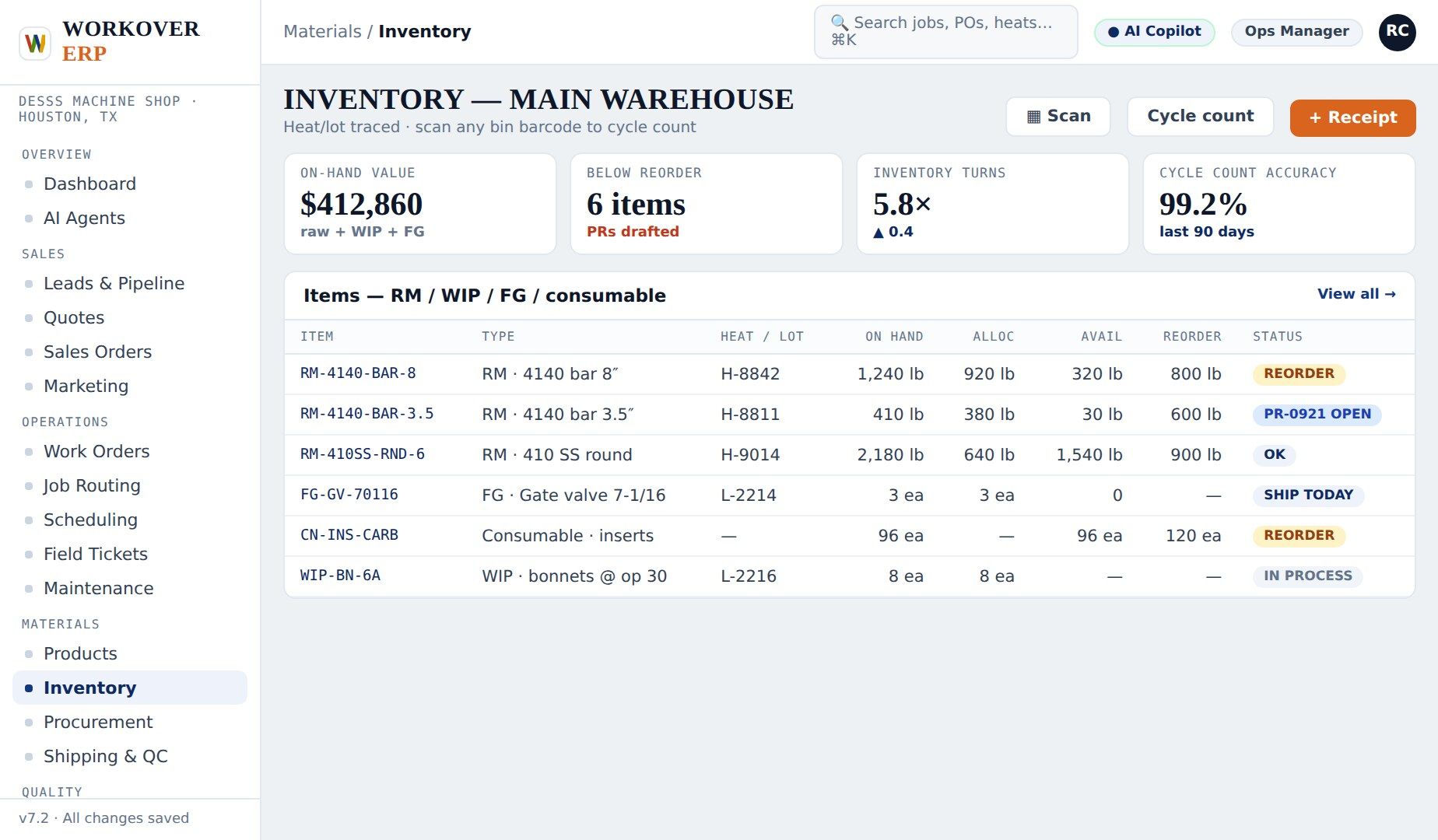 Inventory Inventory Management with Lot and Heat Traceability